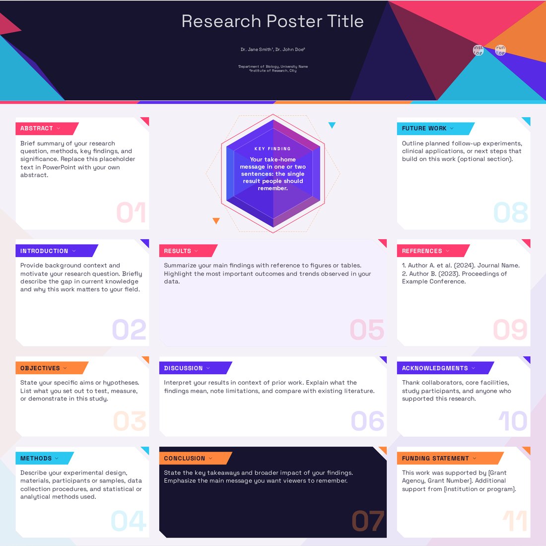Prism poster template rendered in the PosterScientist editor